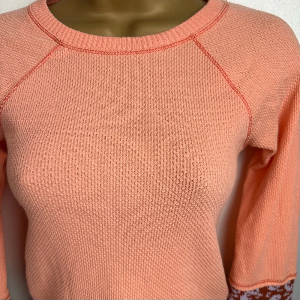 Free People in The Mix Cuff Thermal Boho Top, Desert Orange Combo NWOT Size‎ XS